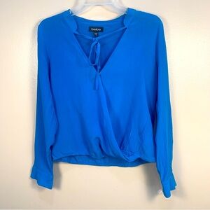 Bebe 100% Silk V Neck Wrap Tie Long Sleeve Blouse